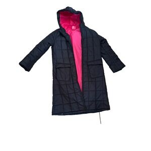 Roxy Womens Long Puffer Jacket Black Pink Quilted Hooded Winter Coat T474374 L